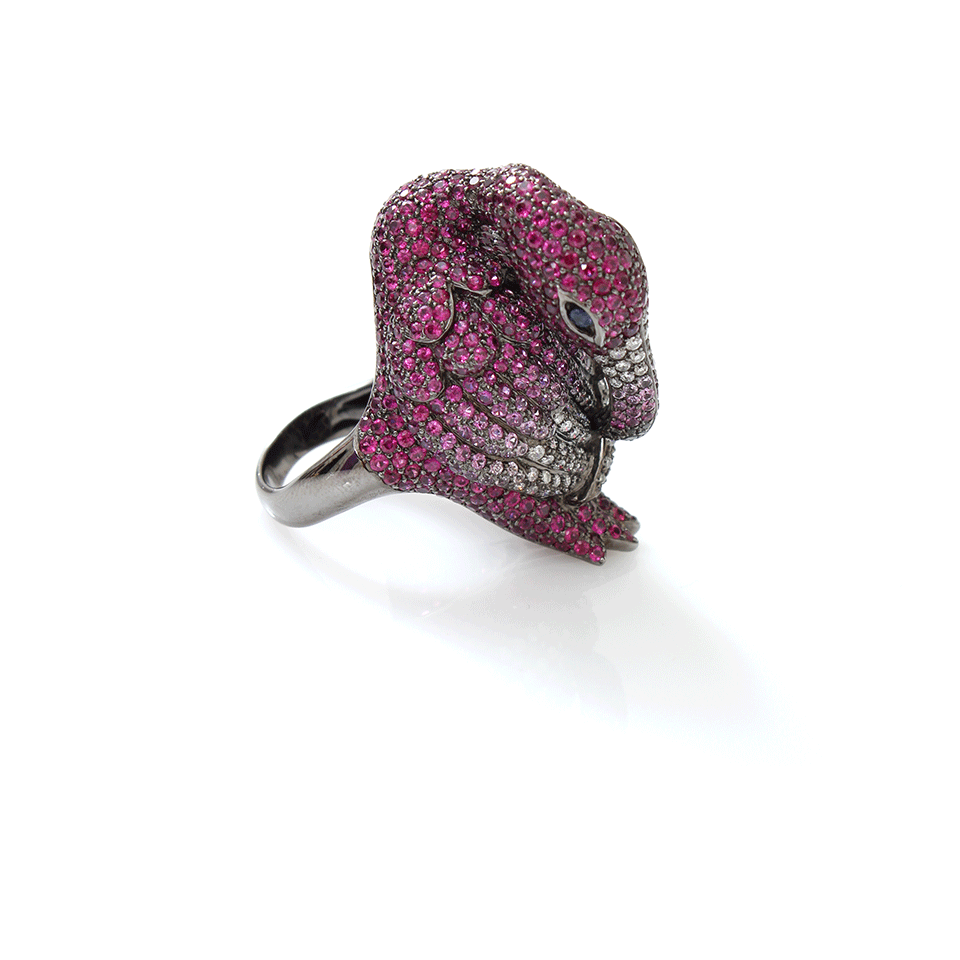 WENDY YUE-Ruby Flamingo Ring-BLACK GOLD