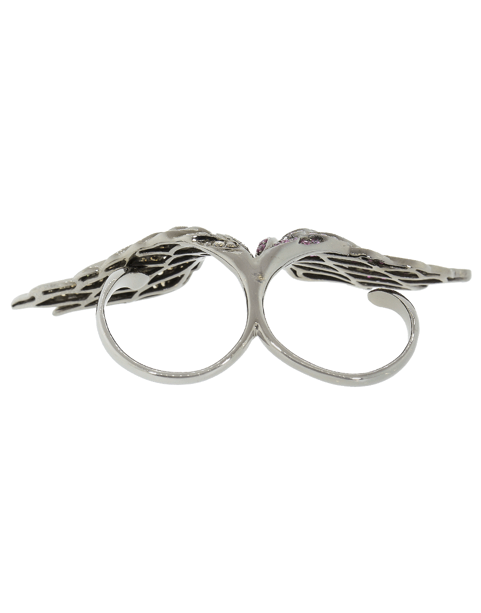 WENDY YUE-Double Finger Diamond And Sapphire Wings Ring-BLACK GOLD