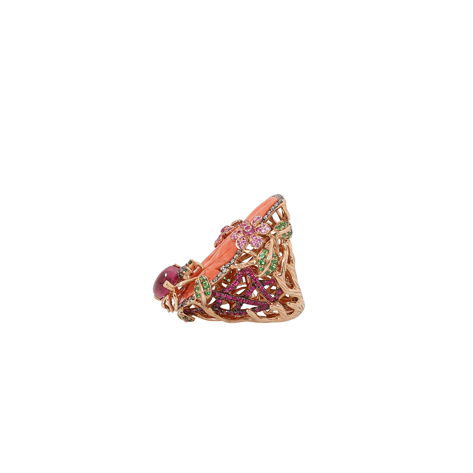WENDY YUE-Carved Coral Ring-ROSE GOLD