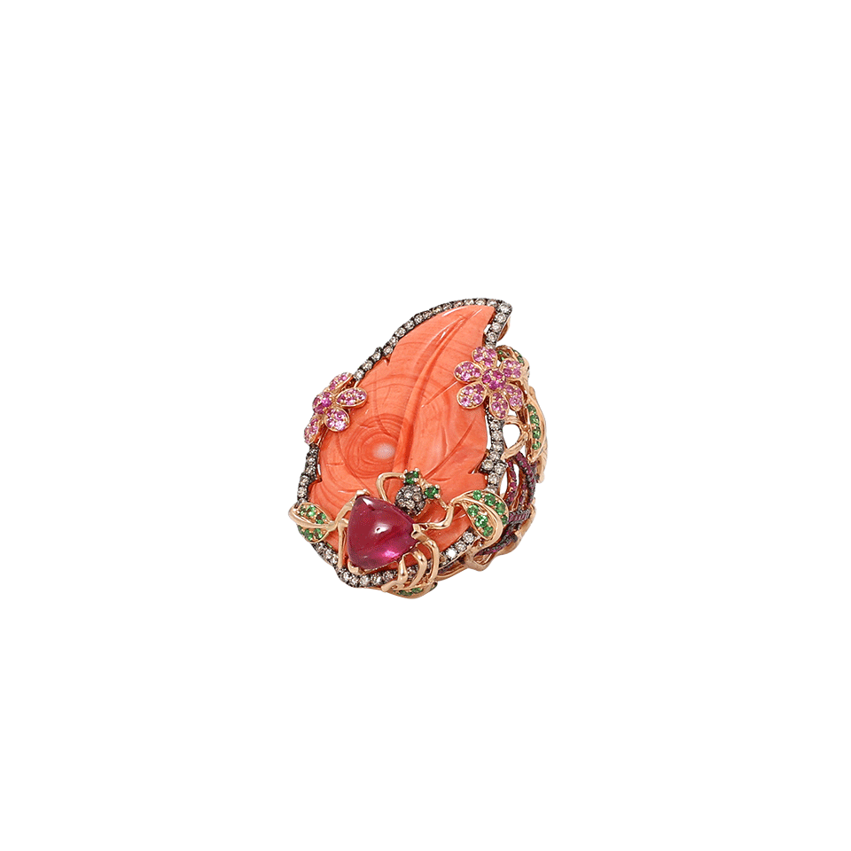 WENDY YUE-Carved Coral Ring-ROSE GOLD