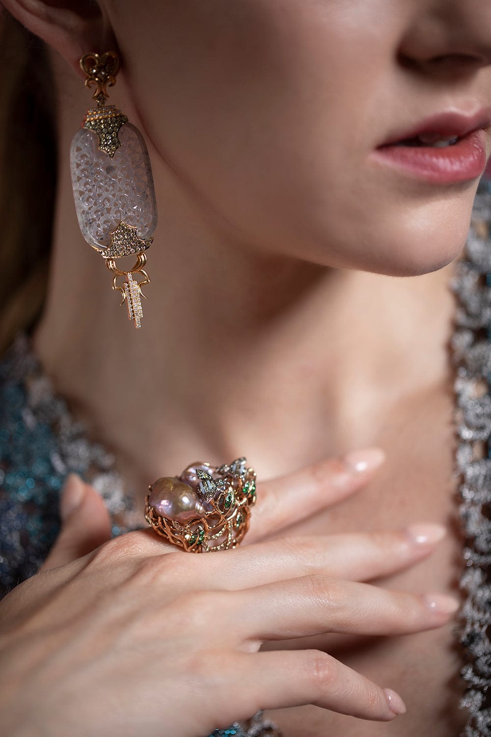 WENDY YUE-Pearl and Fancy Diamond Ring-ROSE GOLD