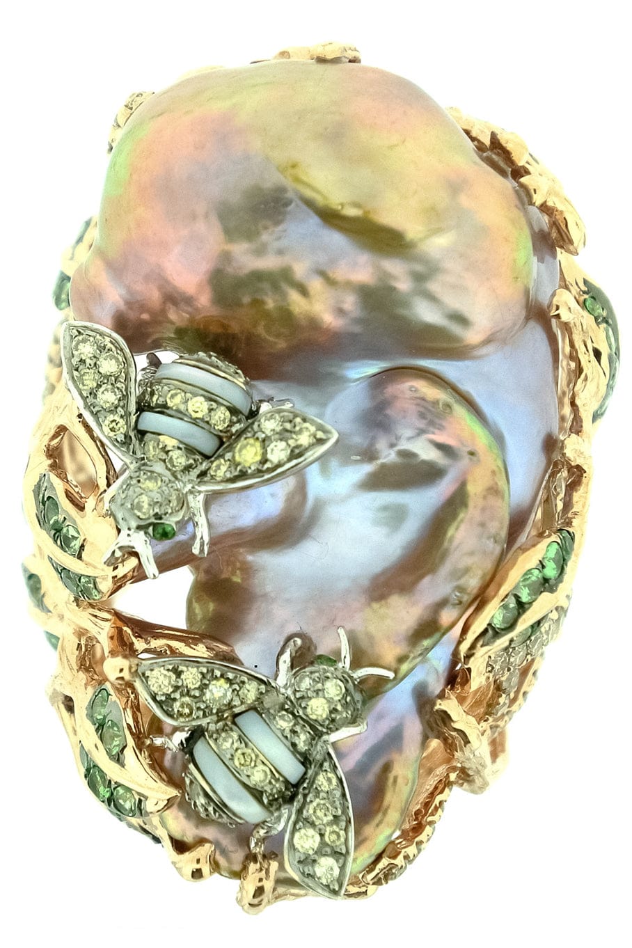 WENDY YUE-Pearl and Fancy Diamond Ring-ROSE GOLD
