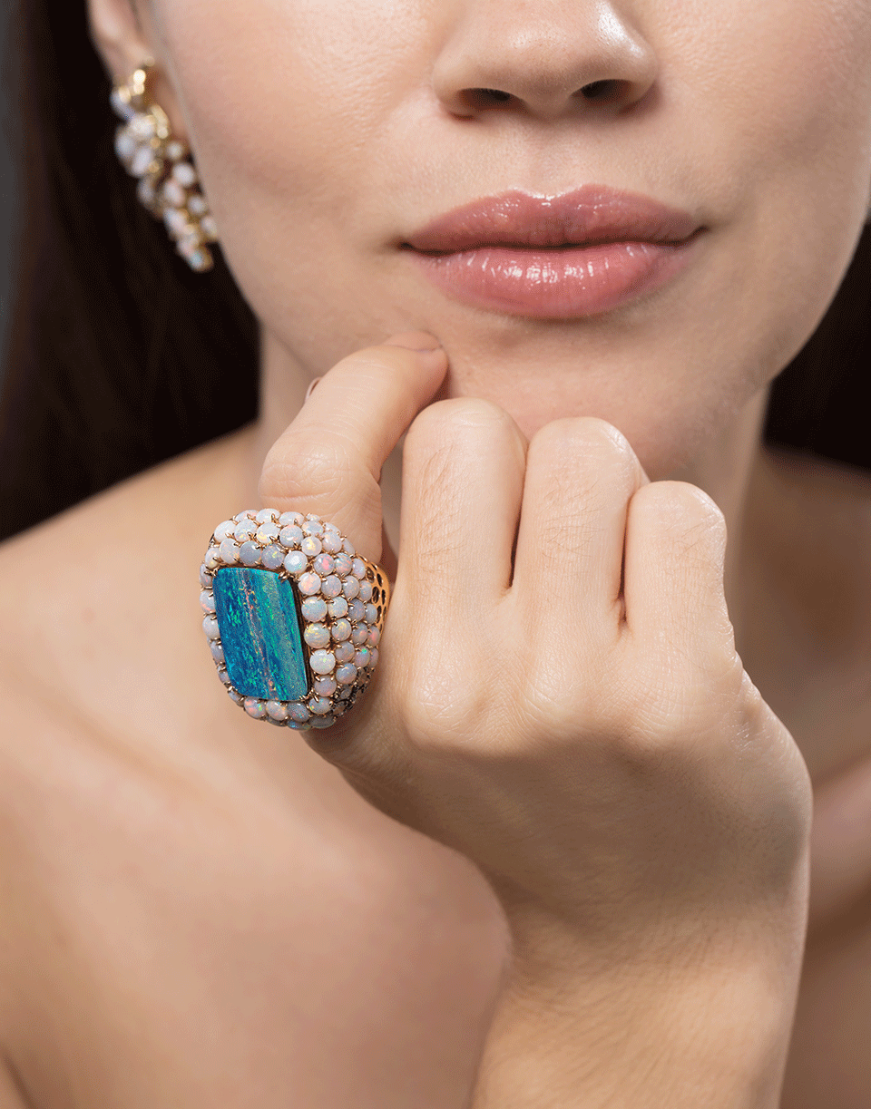 WENDY YUE-White And Boulder Opal Ring-WHITE GOLD