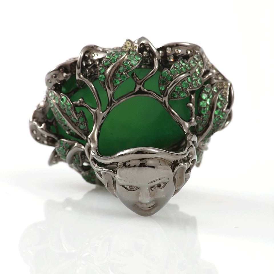 WENDY YUE-Green Turquoise Flower Ring-WHITE GOLD