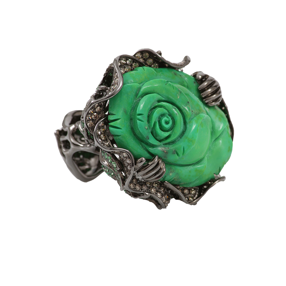 WENDY YUE-Green Turquoise Flower Ring-WHITE GOLD
