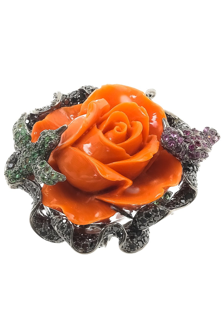 WENDY YUE-Carved Coral Flower Ring-WHITE GOLD
