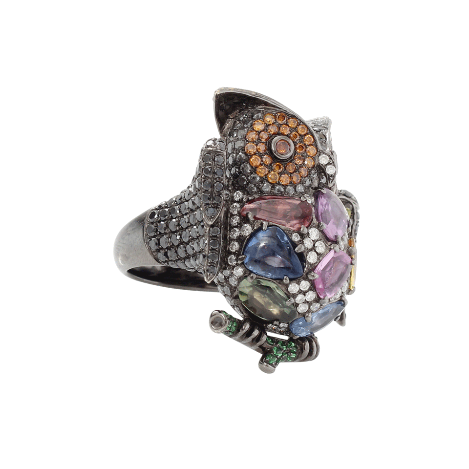 WENDY YUE-Color Sapphire Owl Ring-WHITE GOLD