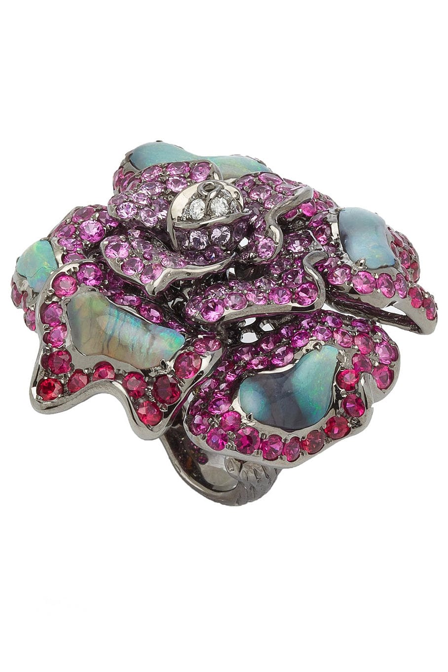 WENDY YUE-Pink Sapphire and Opal Rose Ring-WHITE GOLD