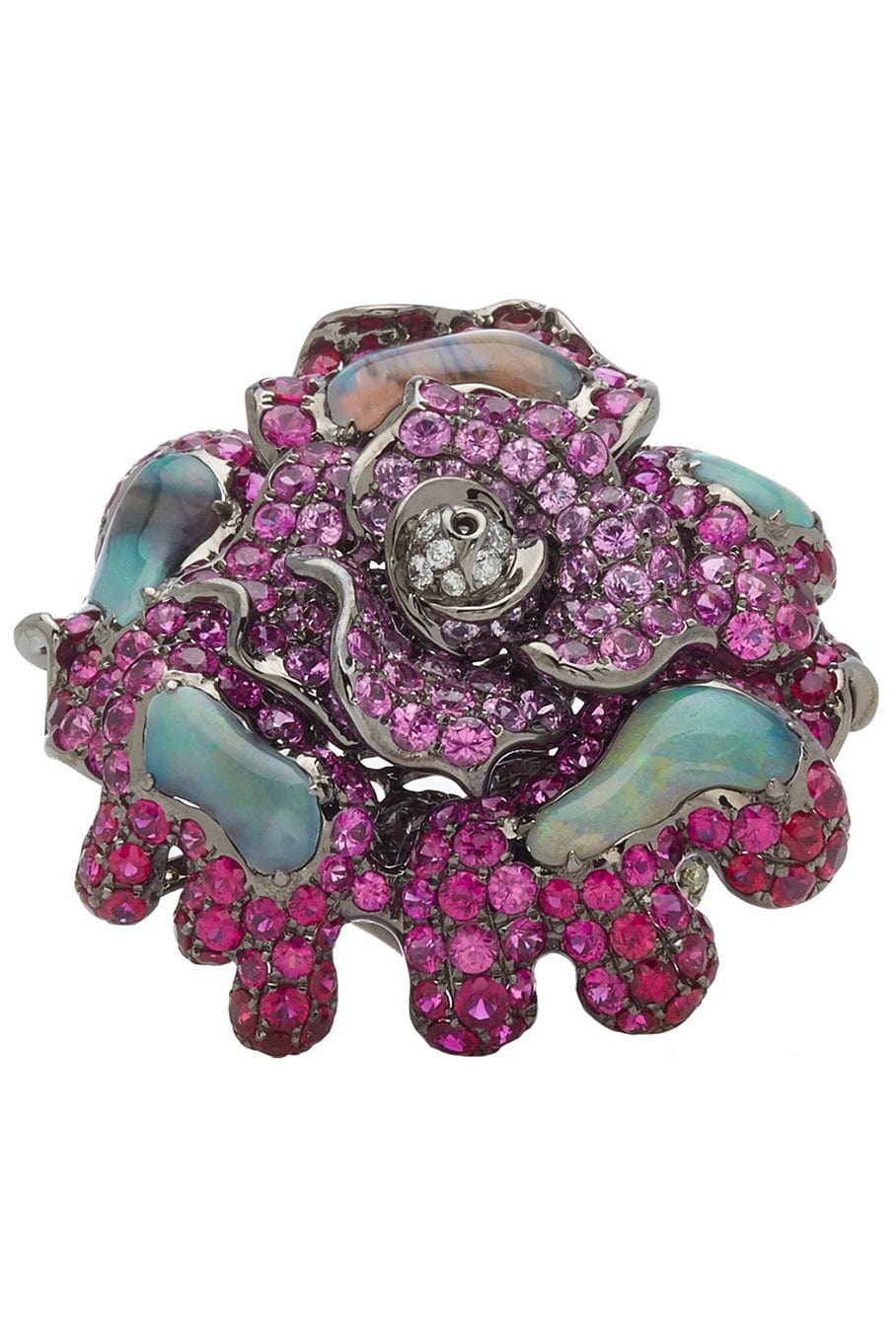 WENDY YUE-Pink Sapphire and Opal Rose Ring-WHITE GOLD