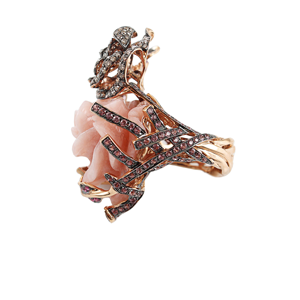 WENDY YUE-Carved Pink Opal Flower Ring-WHITE GOLD