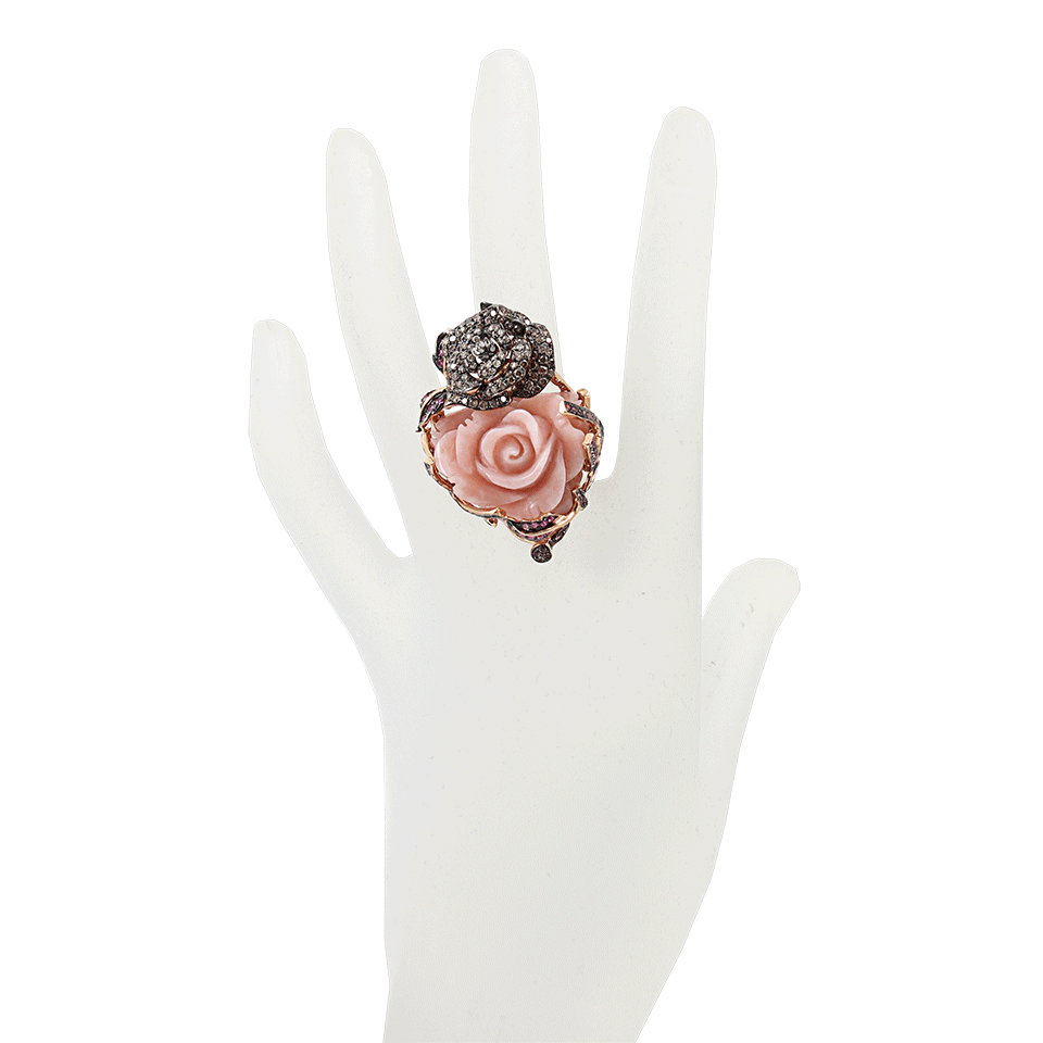 WENDY YUE-Carved Pink Opal Flower Ring-WHITE GOLD