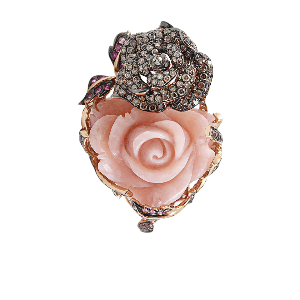 WENDY YUE-Carved Pink Opal Flower Ring-WHITE GOLD