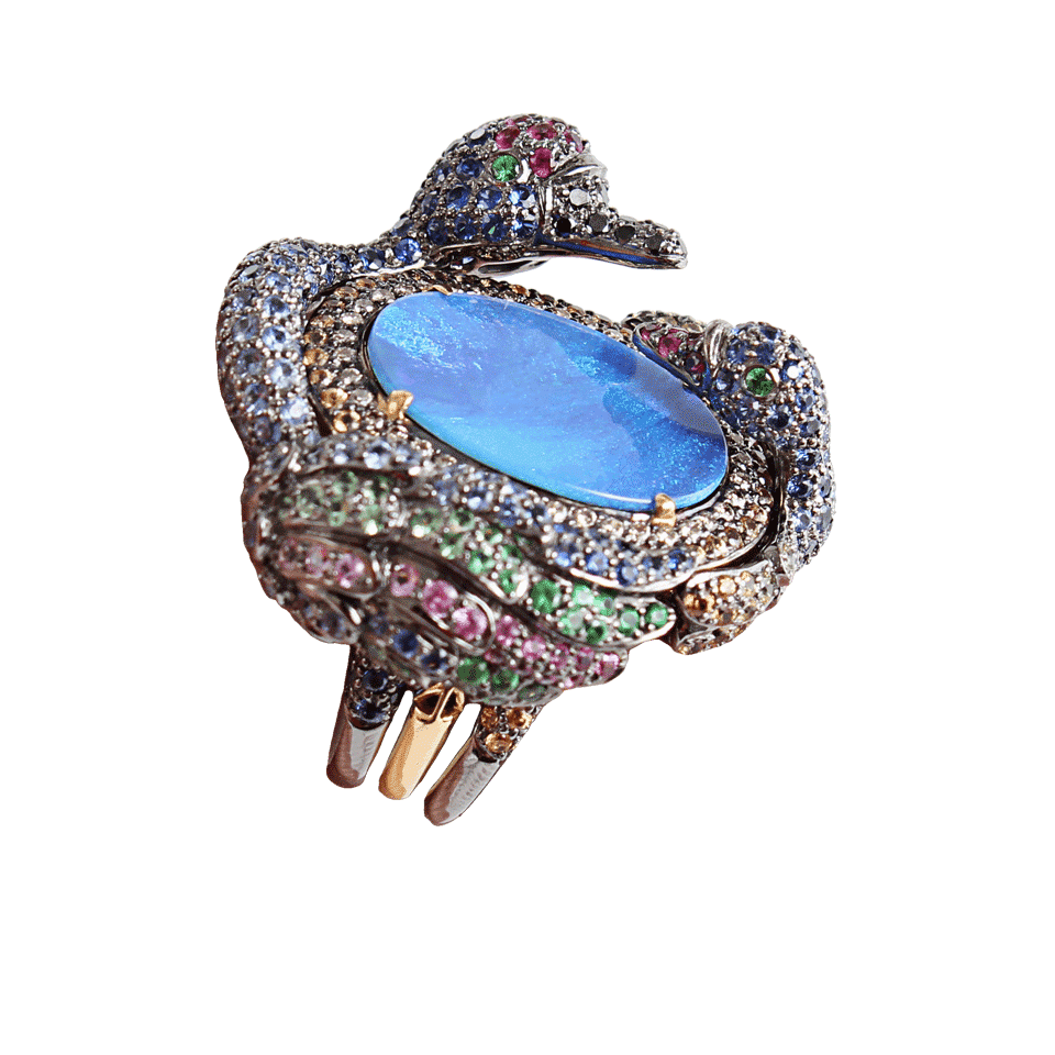 WENDY YUE-Boulder Opal Swan Ring-WHT GOLD