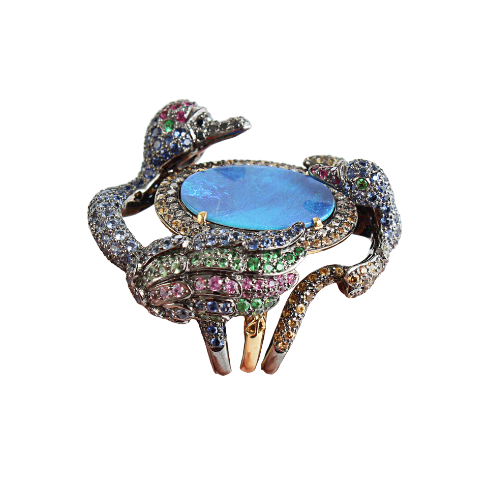 WENDY YUE-Boulder Opal Swan Ring-WHT GOLD