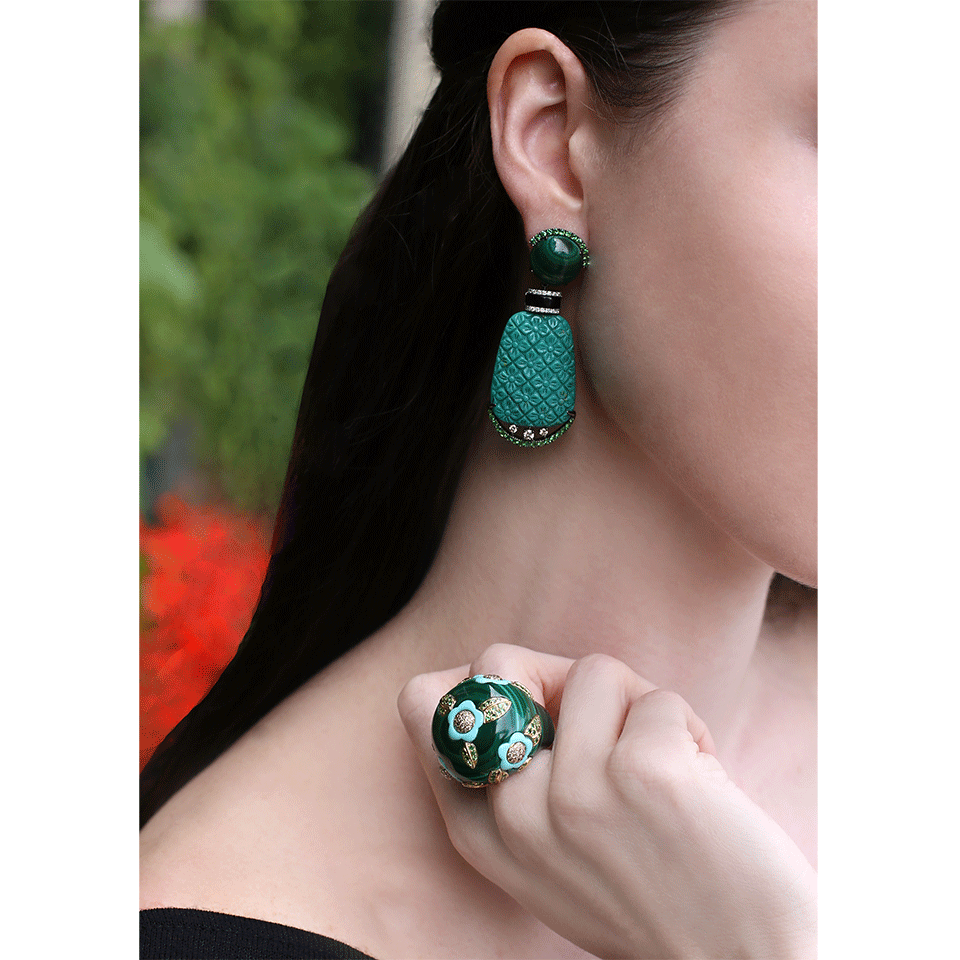 WENDY YUE-Malachite And Turquoise Ring-YELLOW GOLD