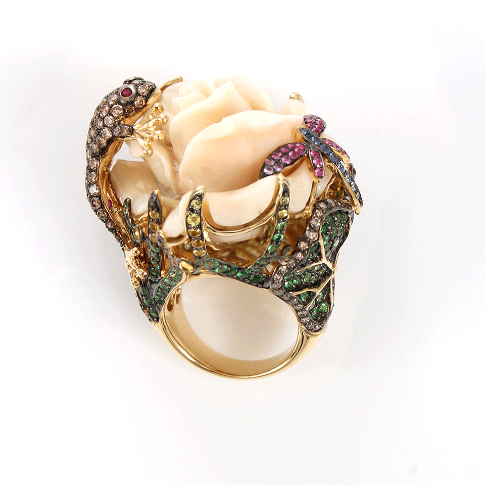 WENDY YUE-Carved Agate Flower Ring-YELLOW GOLD