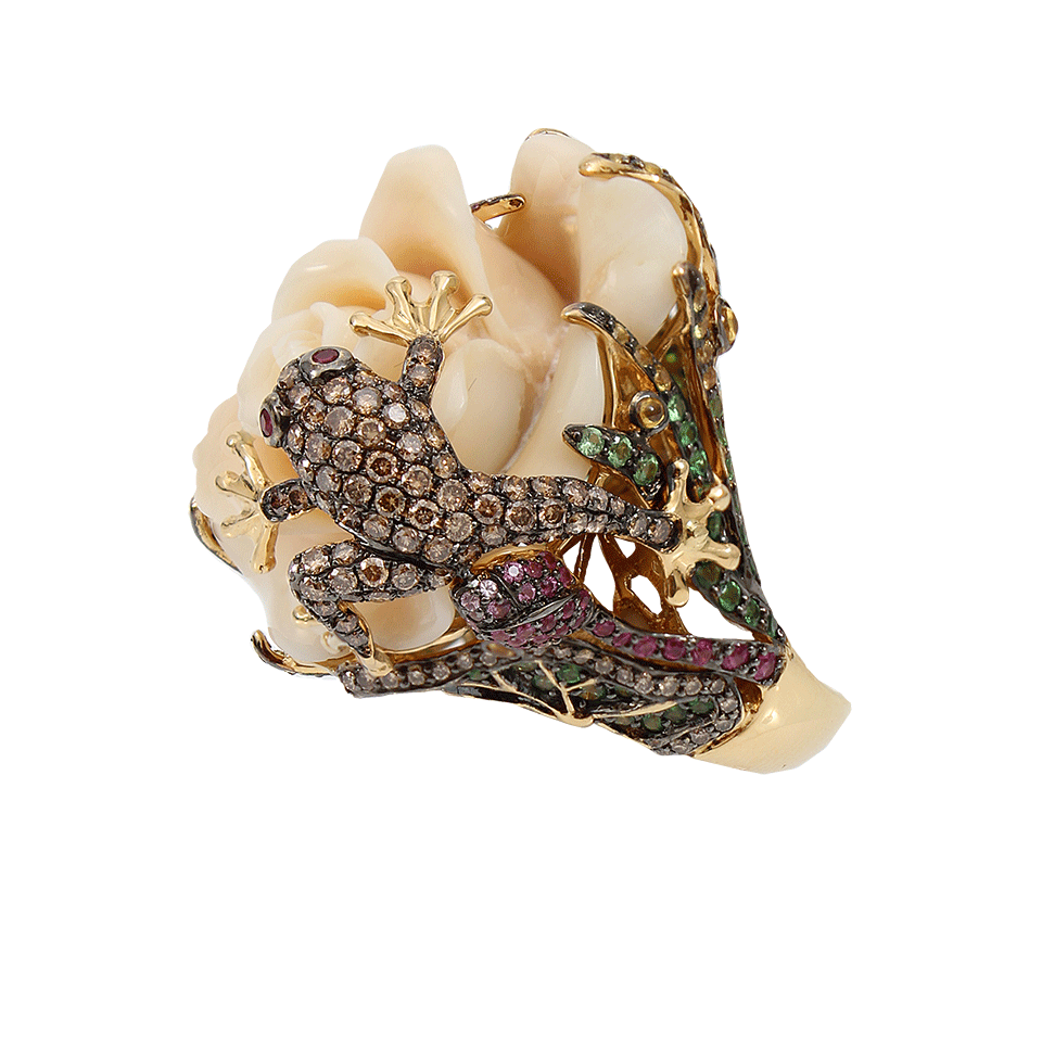 WENDY YUE-Carved Agate Flower Ring-YELLOW GOLD