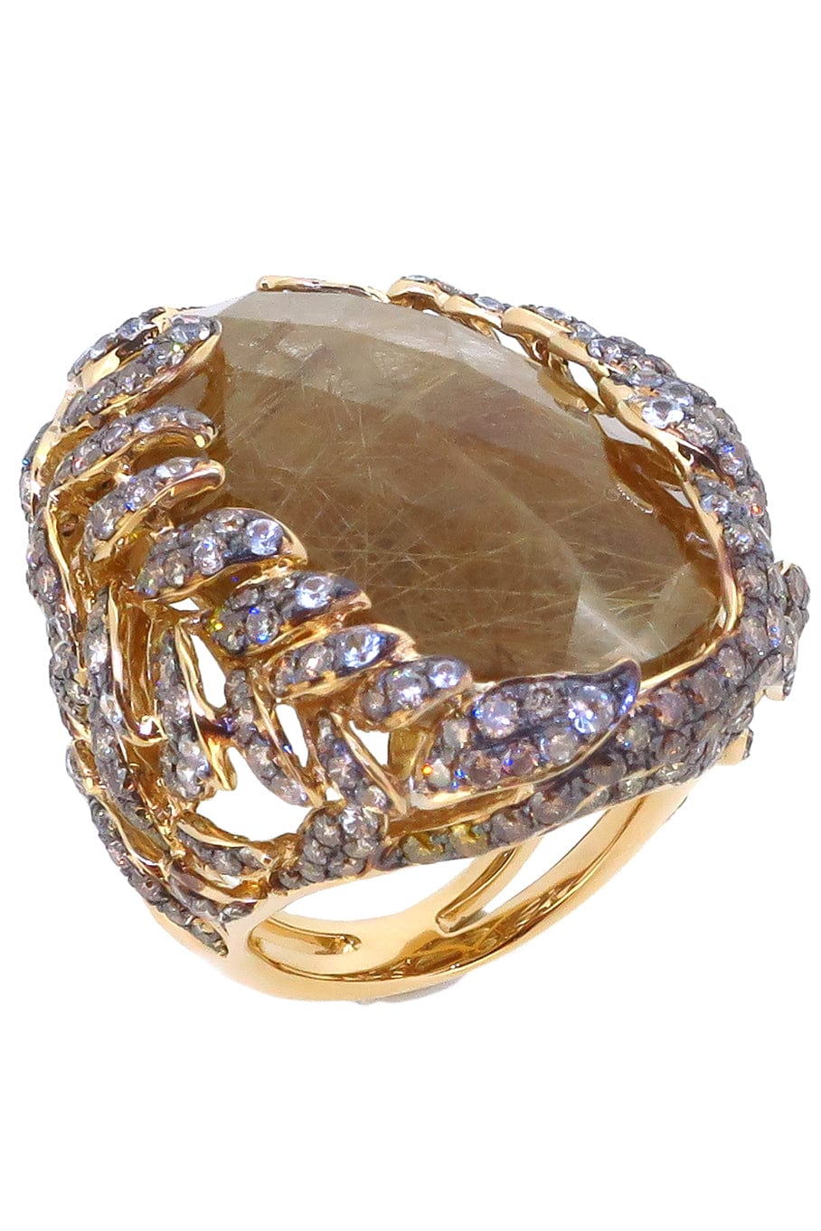 WENDY YUE-Rutilated Quartz and Diamond Ring-YELLOW GOLD