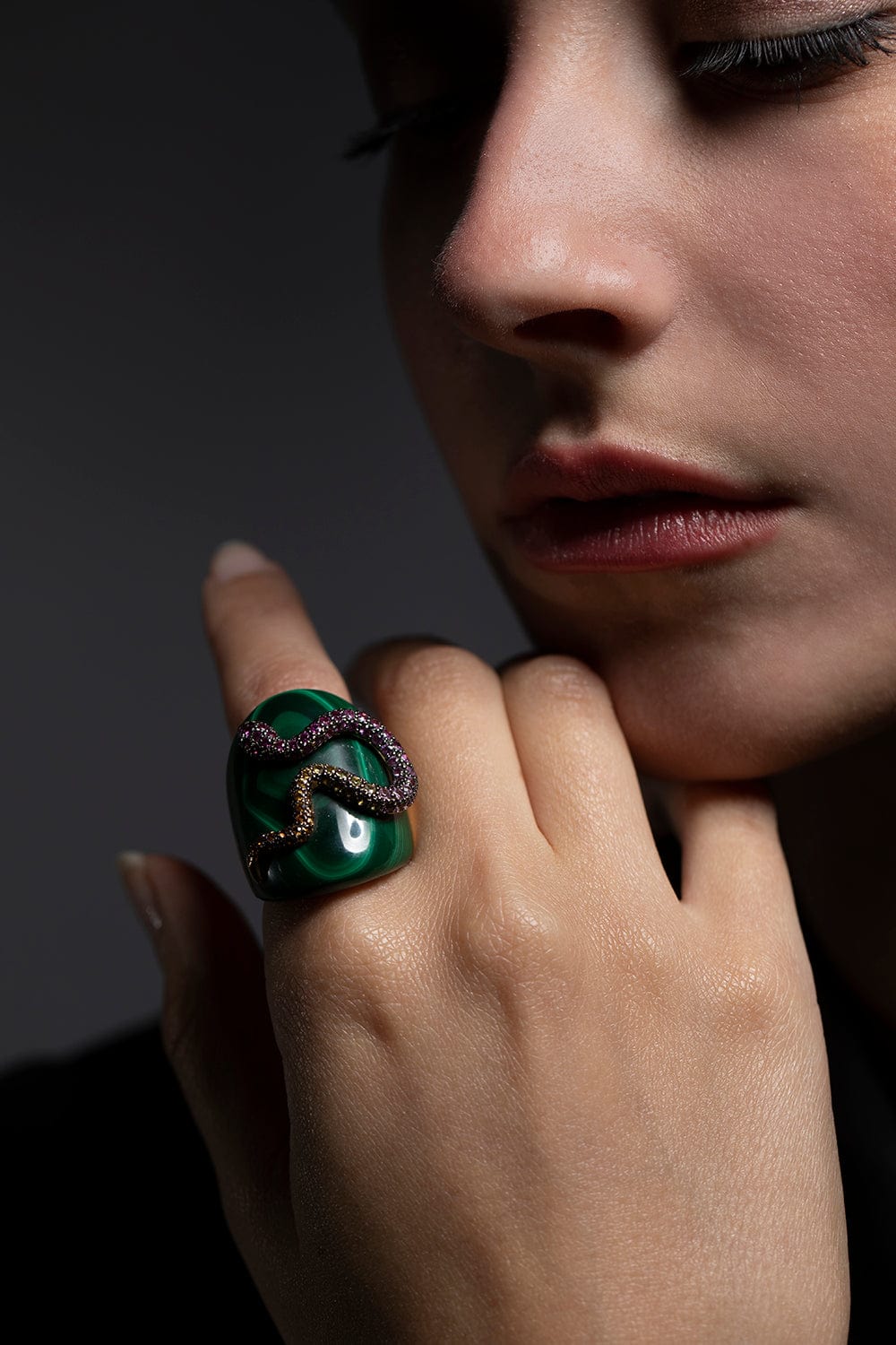 WENDY YUE-Malachite Snake Ring-YKWGOLD
