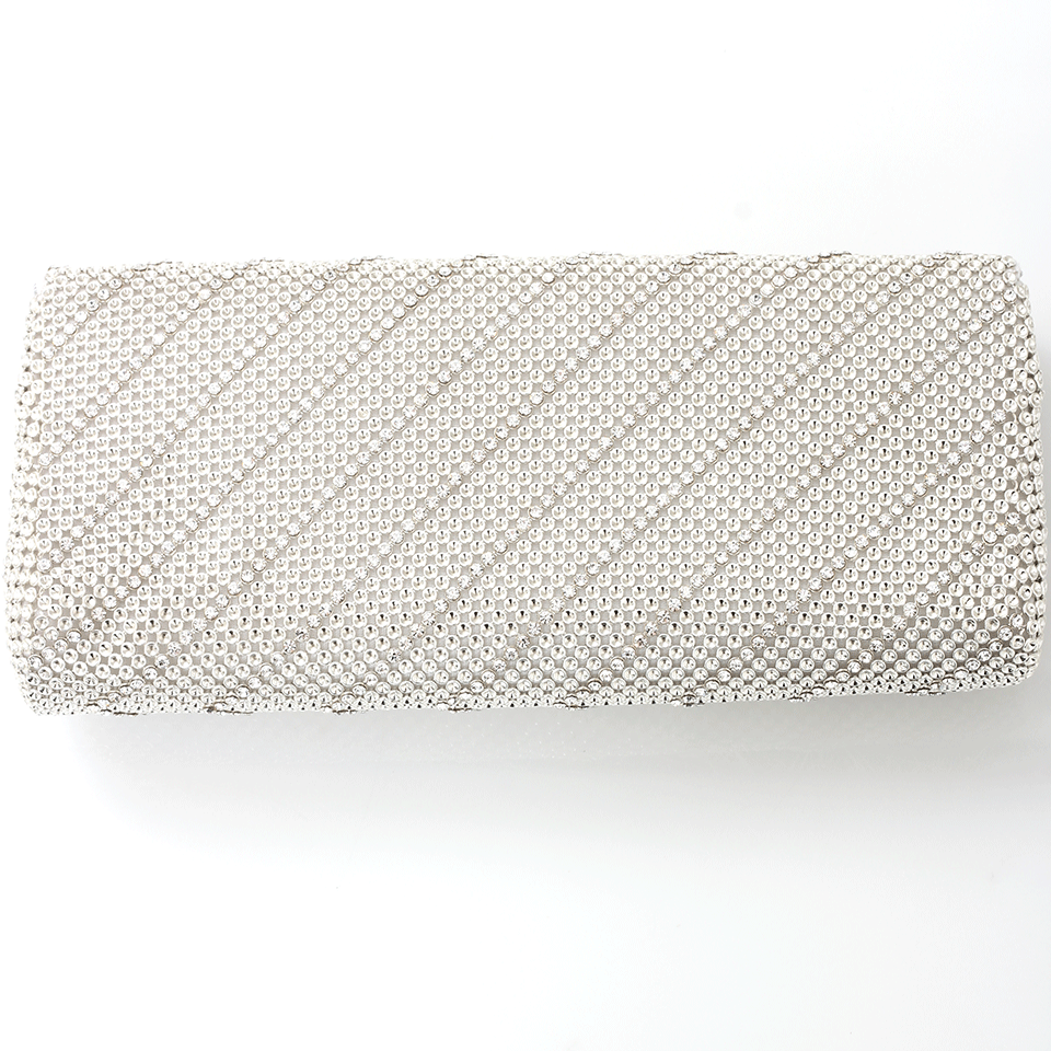 WHITING & DAVIS-Crystal Chevron Flap Clutch-SILVER