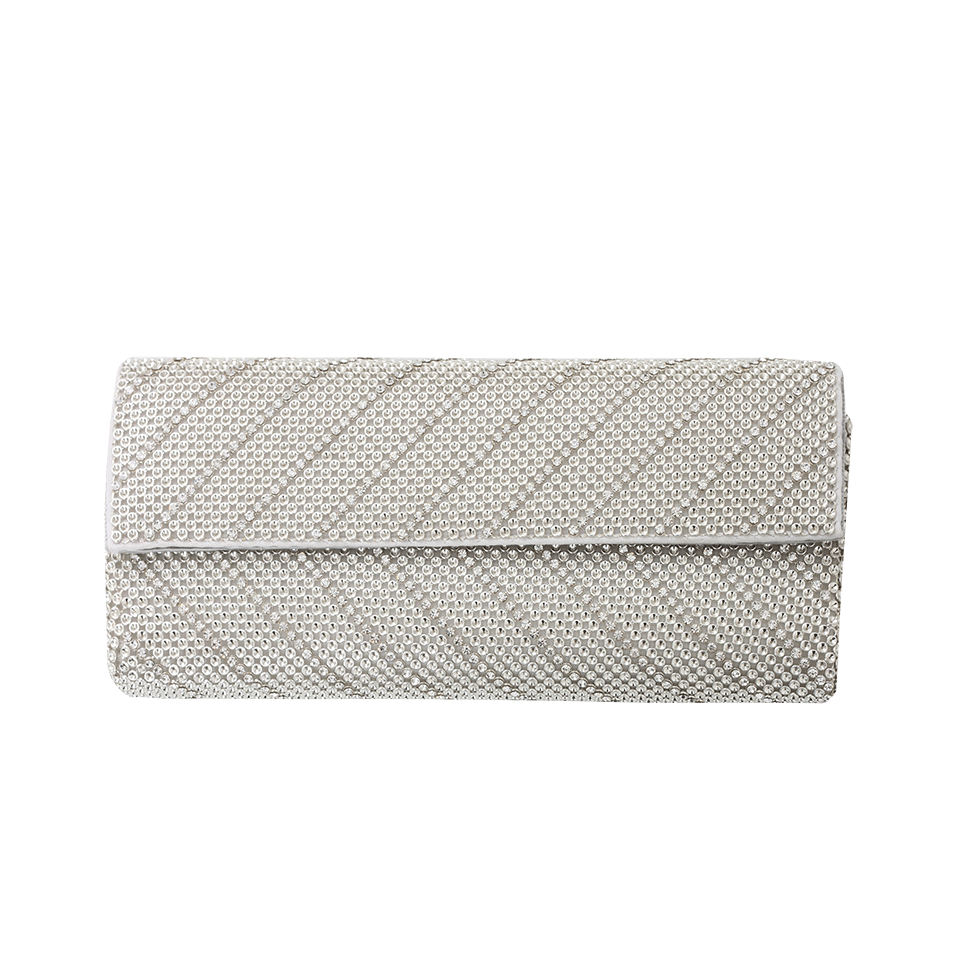 WHITING & DAVIS-Crystal Chevron Flap Clutch-SILVER