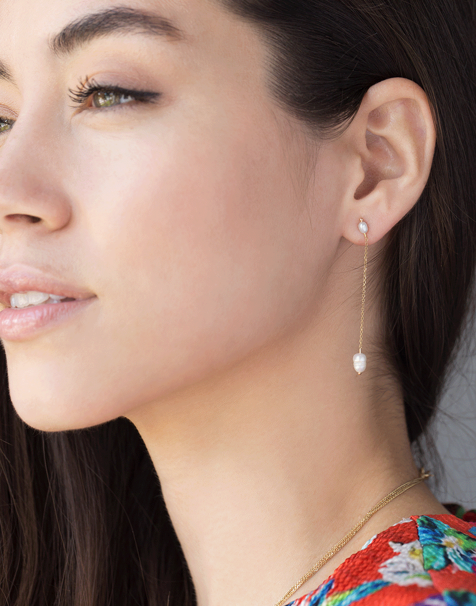 WWAKE-Long Pearl Shower Earrings-YELLOW GOLD