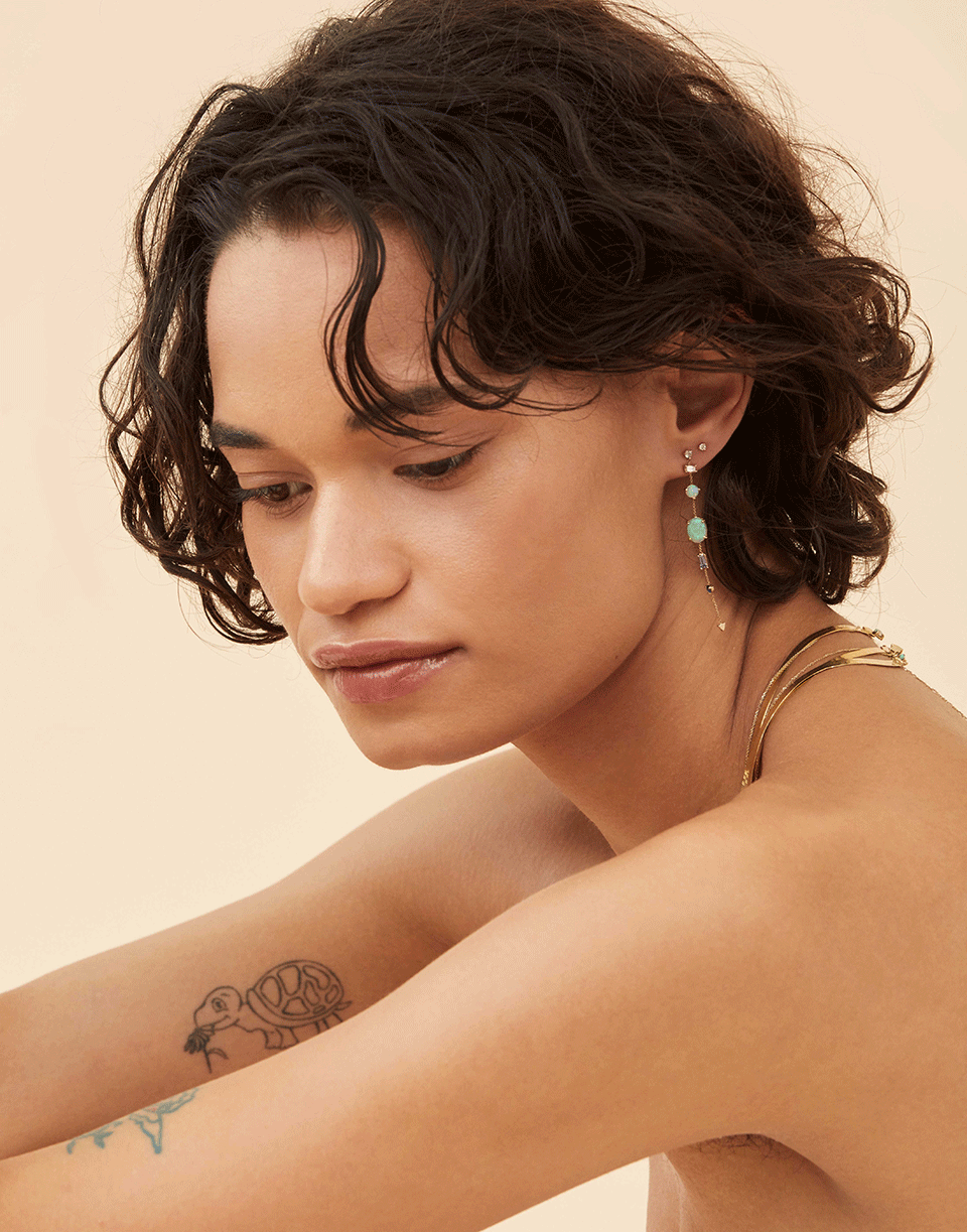 WWAKE-Opal, Sapphire, and Diamond Chain Earring-YELLOW GOLD