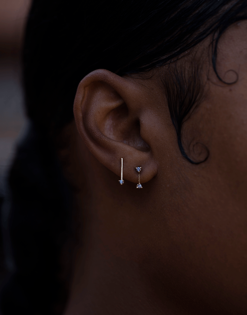 WWAKE-Small Two Step Sapphire Chain Earrings-YELLOW GOLD