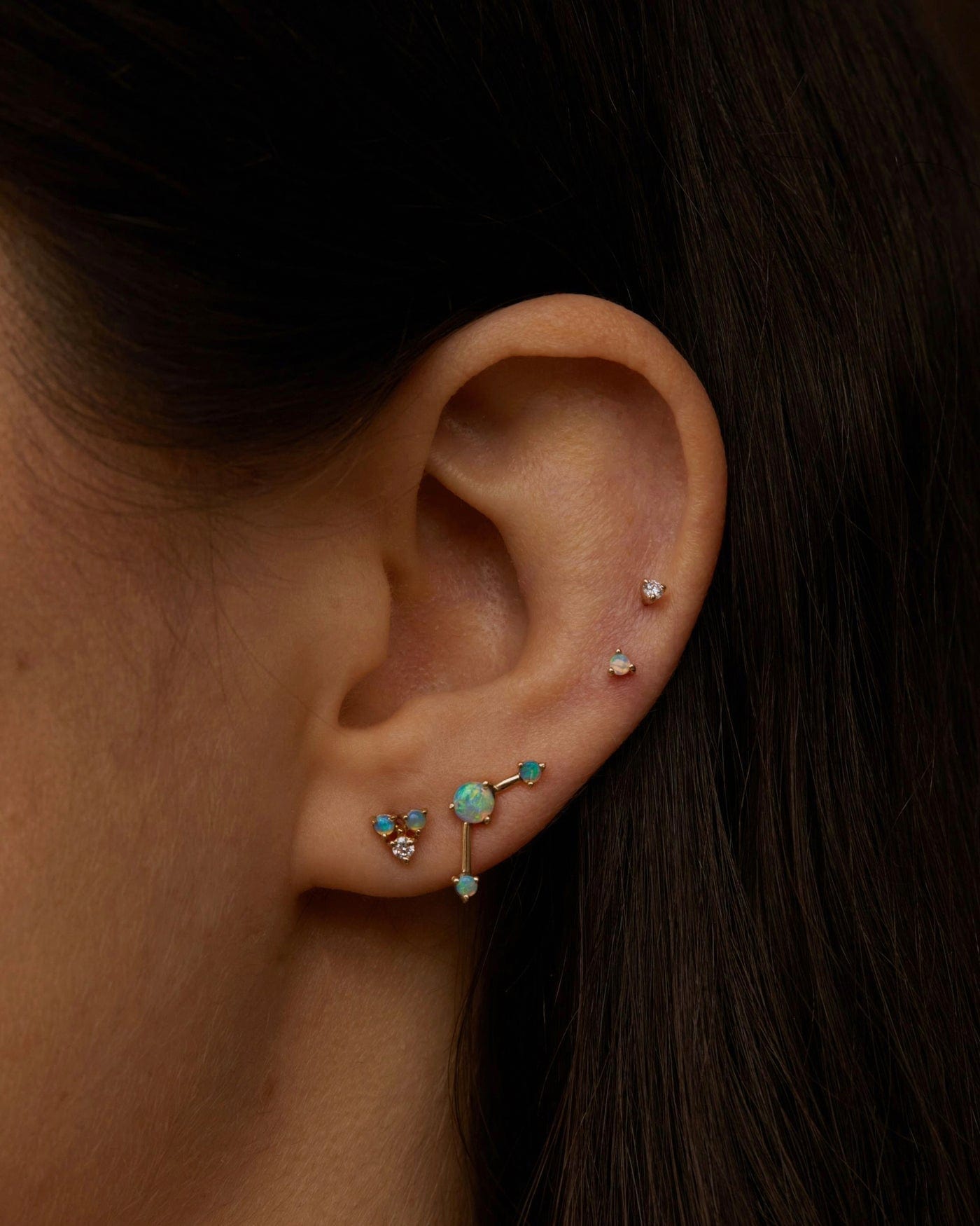 WWAKE-Tri-Opal and Diamond Earrings-YELLOW GOLD