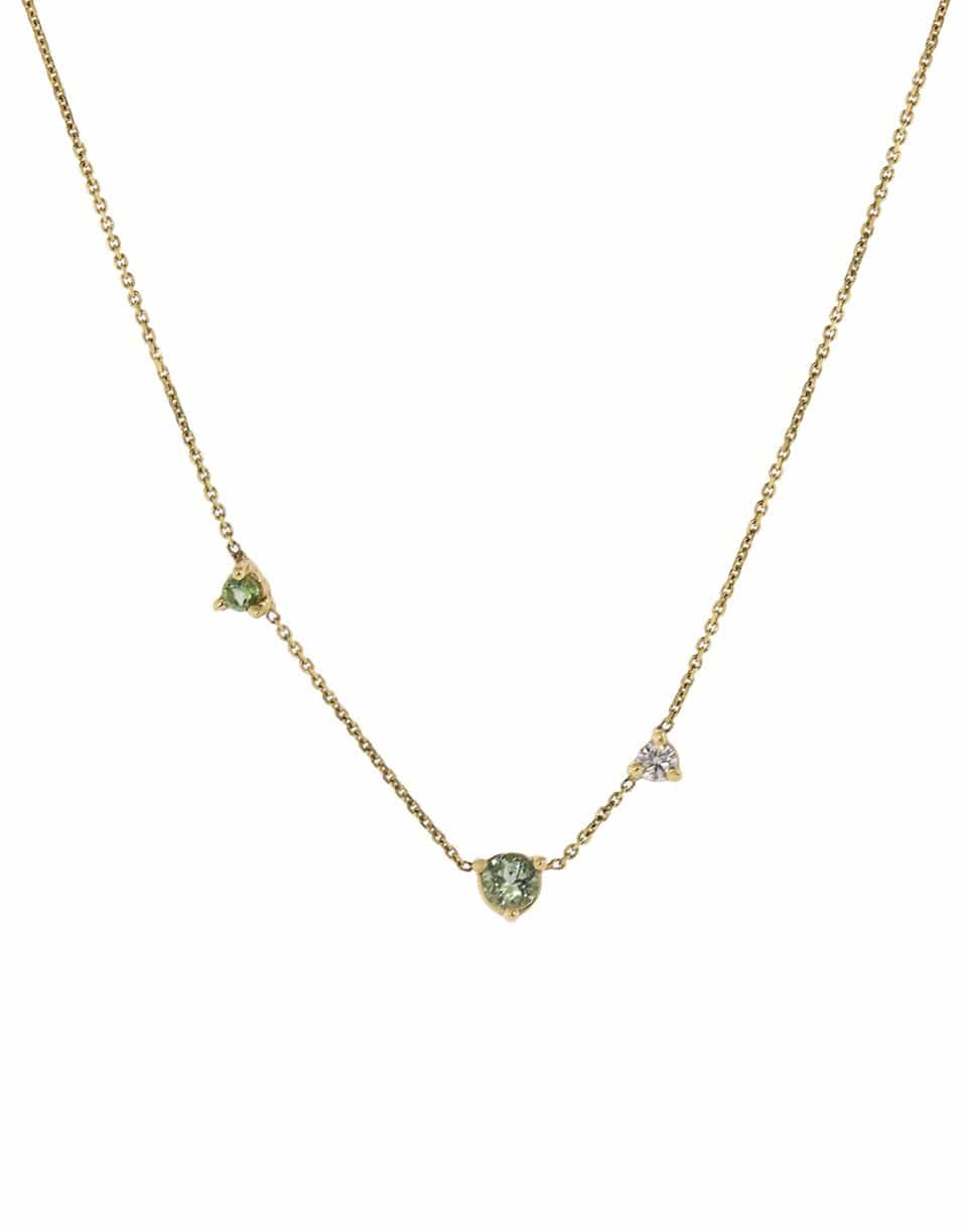 WWAKE-Green Tourmaline Three Step Necklace-YELLOW GOLD