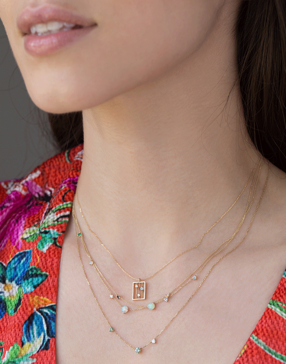 WWAKE-Linear Opal, Emerald, Tanzanite Necklace-YELLOW GOLD