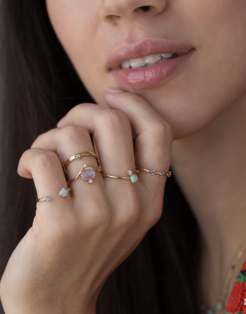 WWAKE-Opal and Diamond Crossover Ring-YELLOW GOLD
