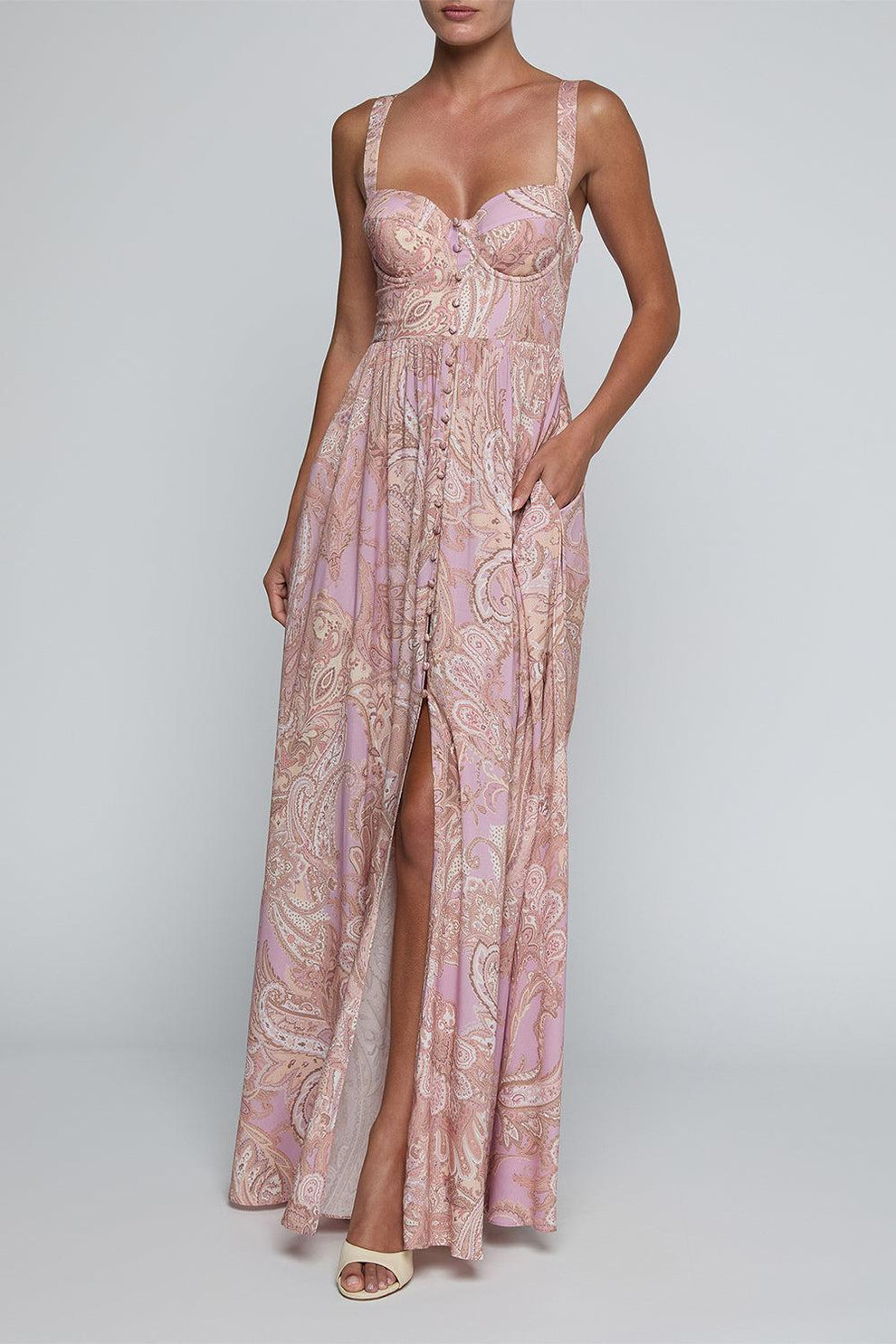 rosette maxi dress L'AGENCE In Mauve/Multi Traditional Paisley Maxi dress Lined Adjustable Black Golden 1920 Retro Adult size:16US Over sized