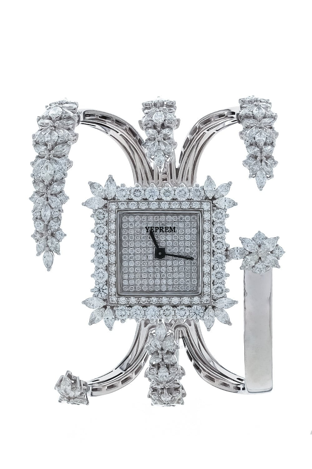 YEPREM JEWELLERY-Marquise Diamond Square Watch-WHITE GOLD