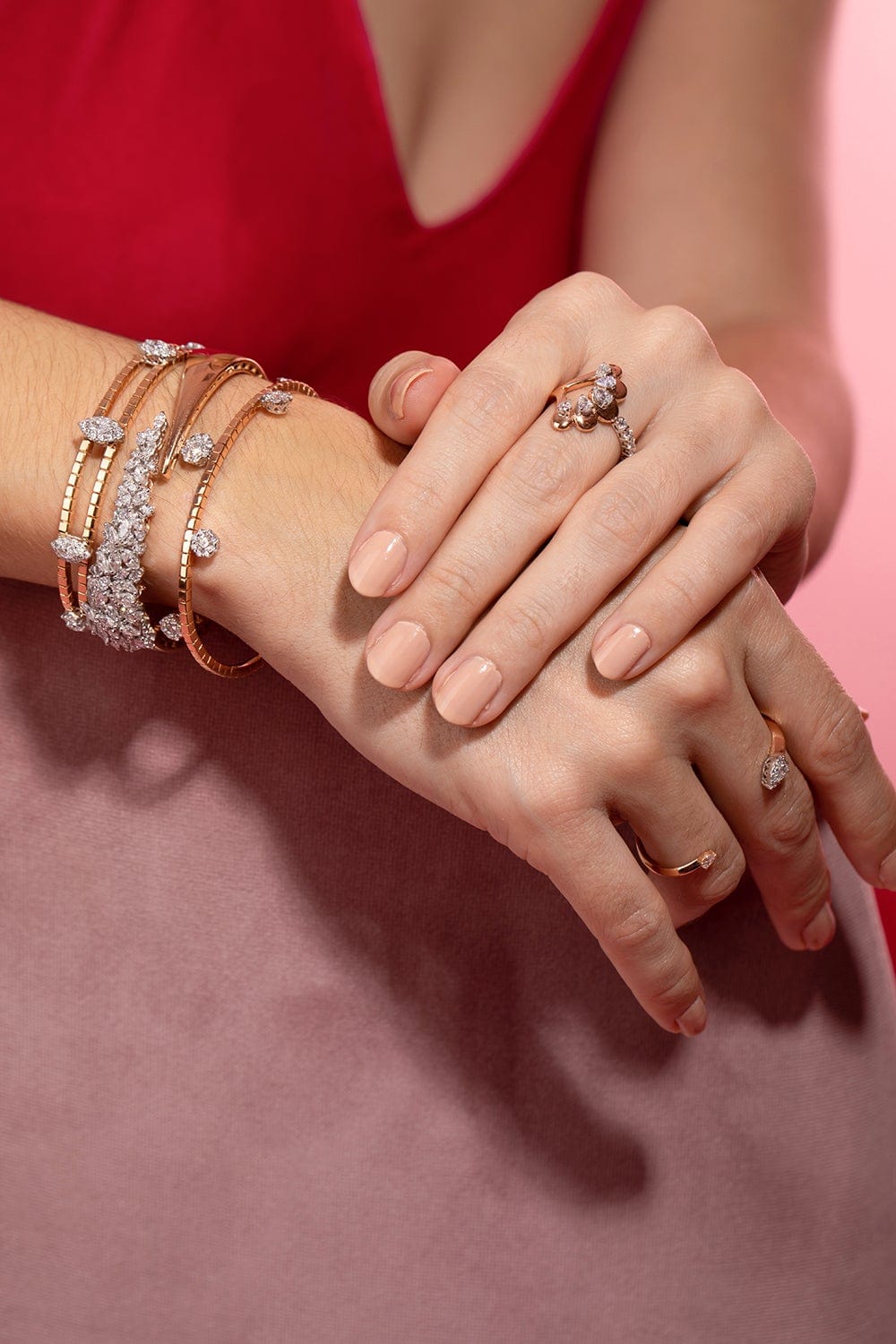 YEPREM JEWELLERY-Half Wrap Diamond Bracelet-ROSE GOLD