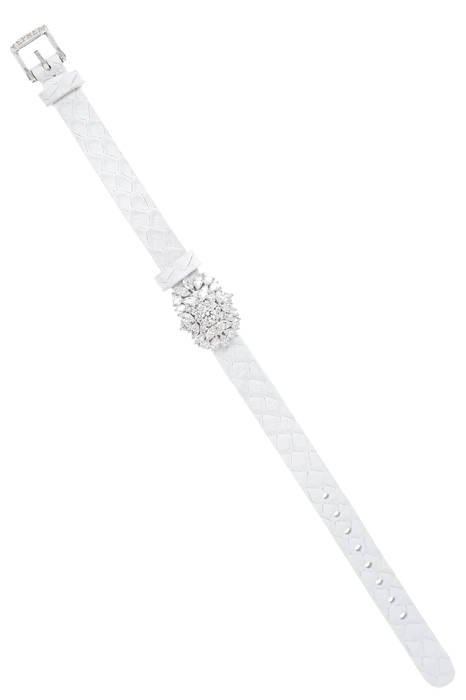 YEPREM JEWELLERY-Diamond White Leather Wrap Bracelet-WHITE GOLD
