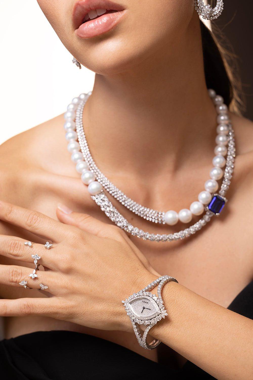 YEPREM JEWELLERY-Marquise Round Diamond Watch-WHITE GOLD
