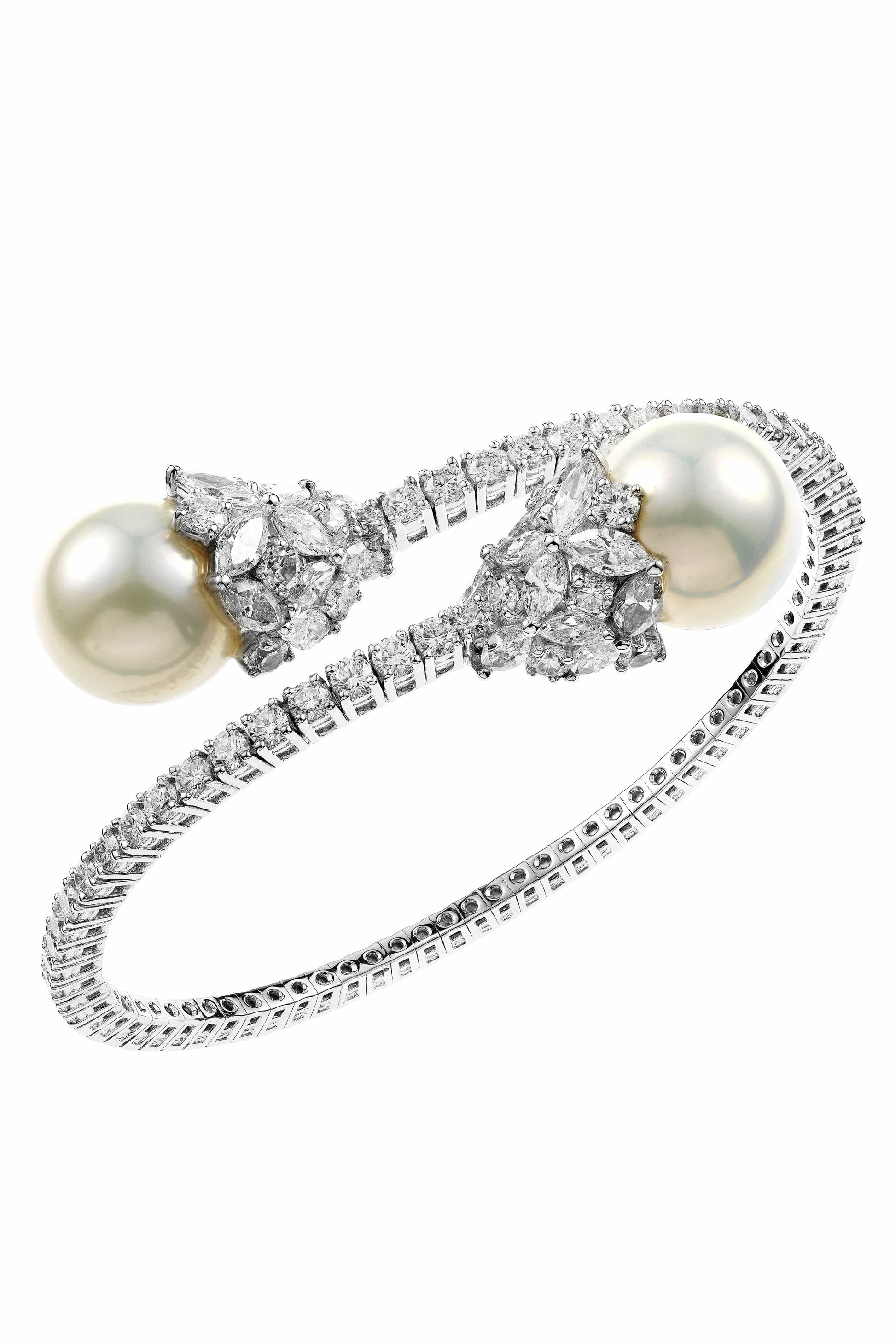 YEPREM JEWELLERY-Pearl and Diamond Wrap Bracelet-WHITE GOLD