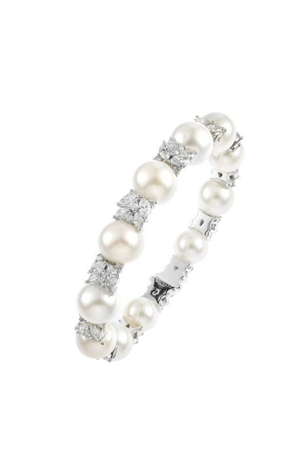 YEPREM JEWELLERY-Pearlescent Bangle Bracelet-WHITE GOLD