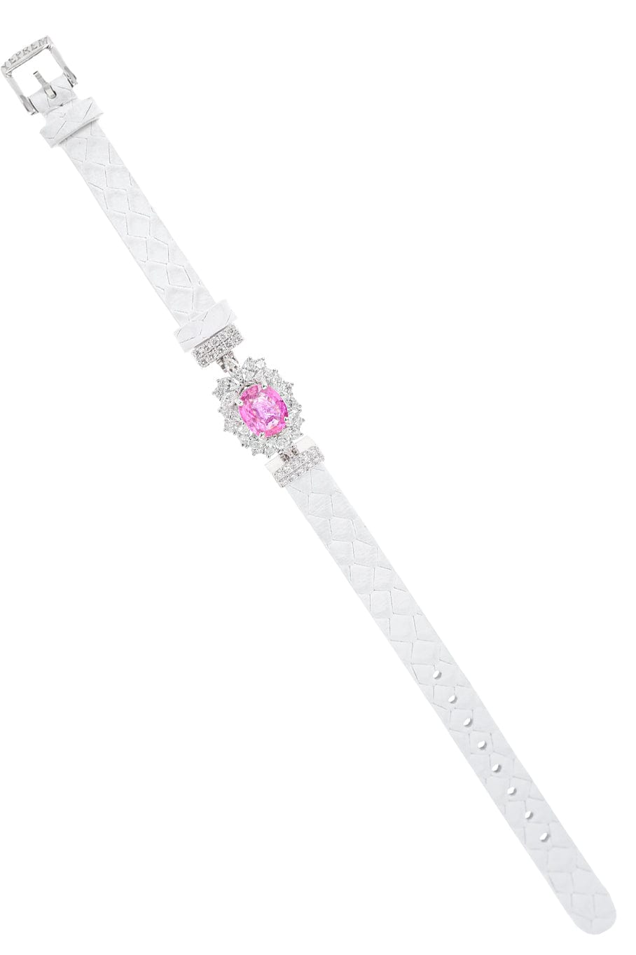 YEPREM JEWELLERY-Pink Sapphire and Diamond Leather Bracelet-WHITE GOLD