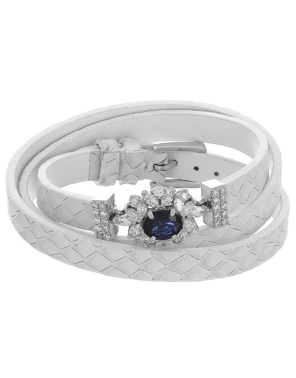 YEPREM JEWELLERY-Sapphire and Diamond Leather Wrap Bracelet-WHITE GOLD