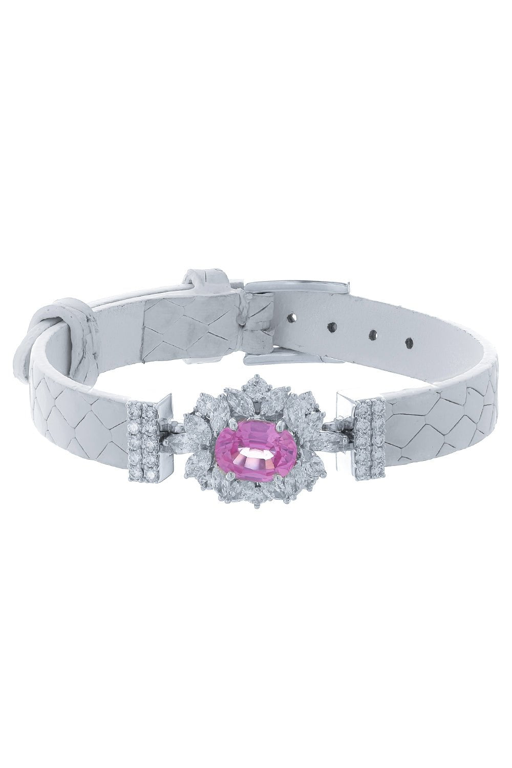 YEPREM JEWELLERY-Pink Sapphire Diamond Single Wrap Bracelet-WHITE GOLD