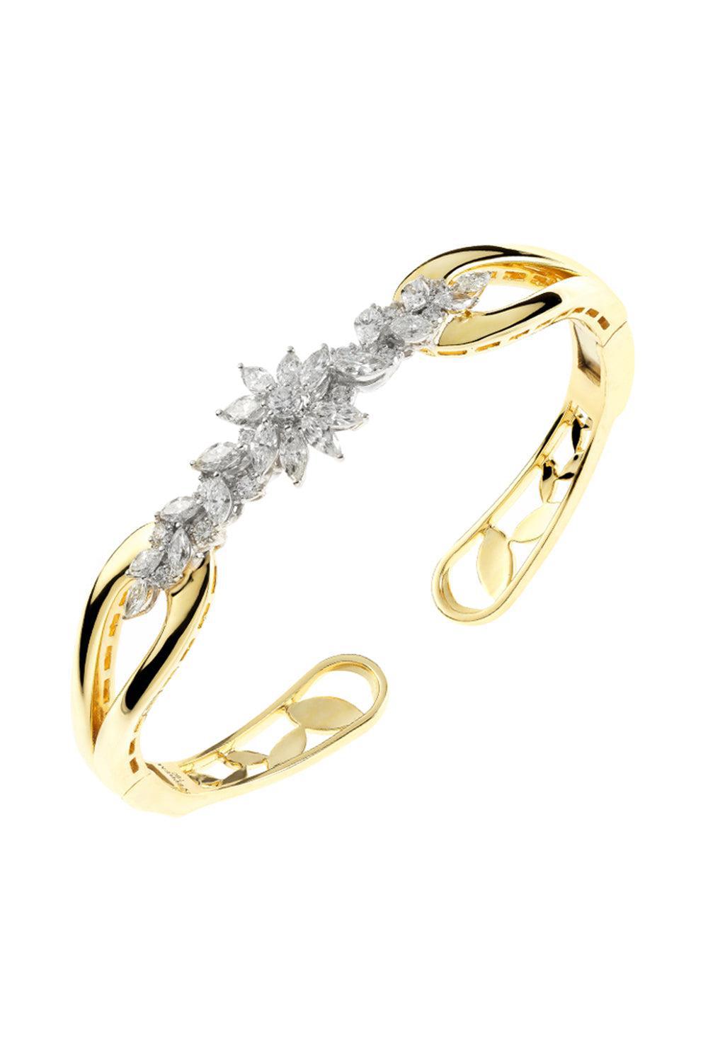 Golden Strada Floral Diamond Bangle Bracelet-YELLOW GOLD-JEWELRYFINE JEWELBRACELET O-YEPREM JEWELLERY