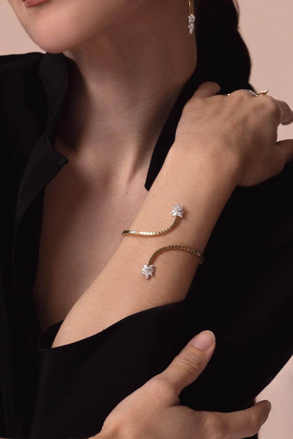 YEPREM JEWELLERY-Golden Strada Open Bangle Bracelet-YELLOW GOLD