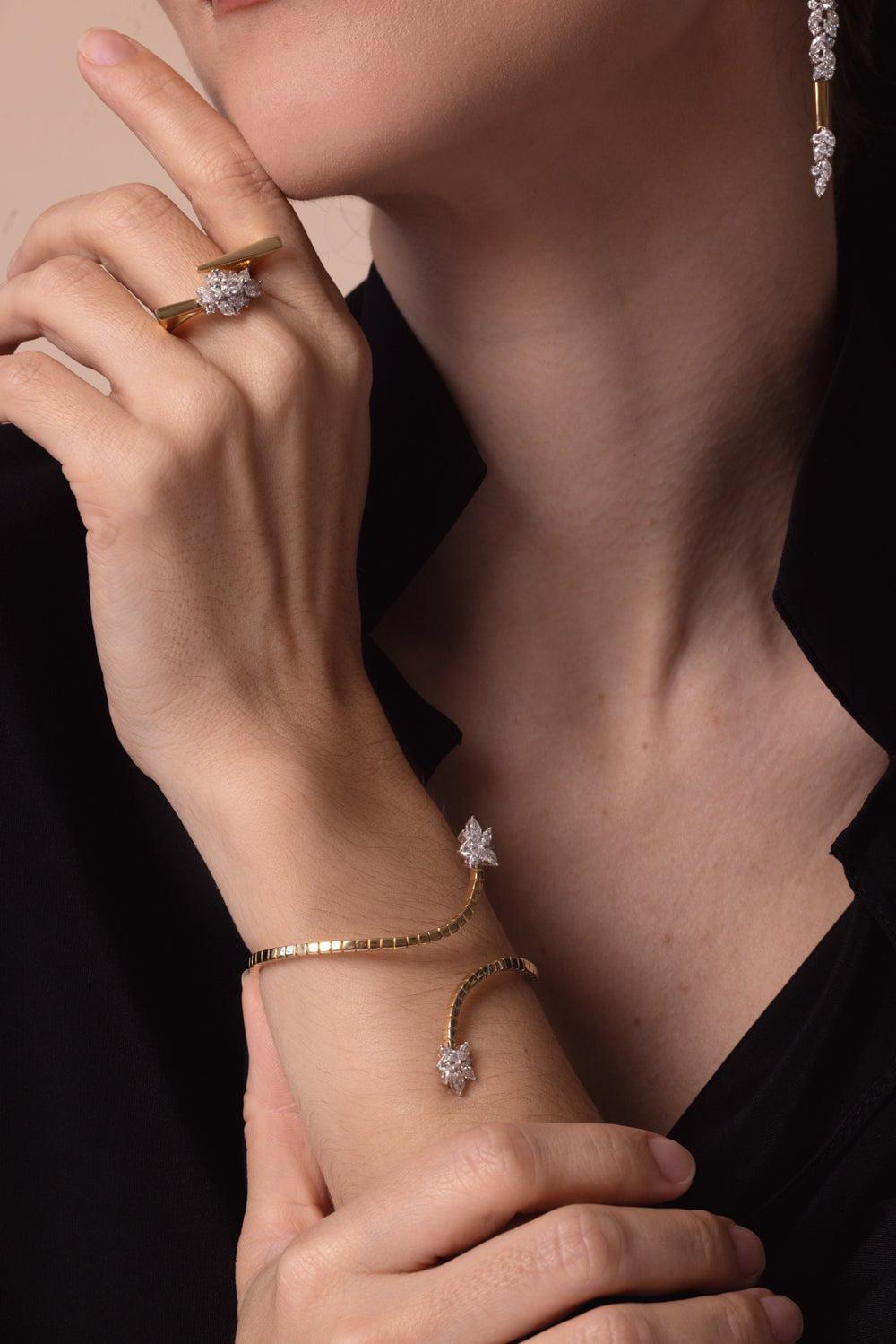 YEPREM JEWELLERY-Golden Strada Open Bangle Bracelet-YELLOW GOLD