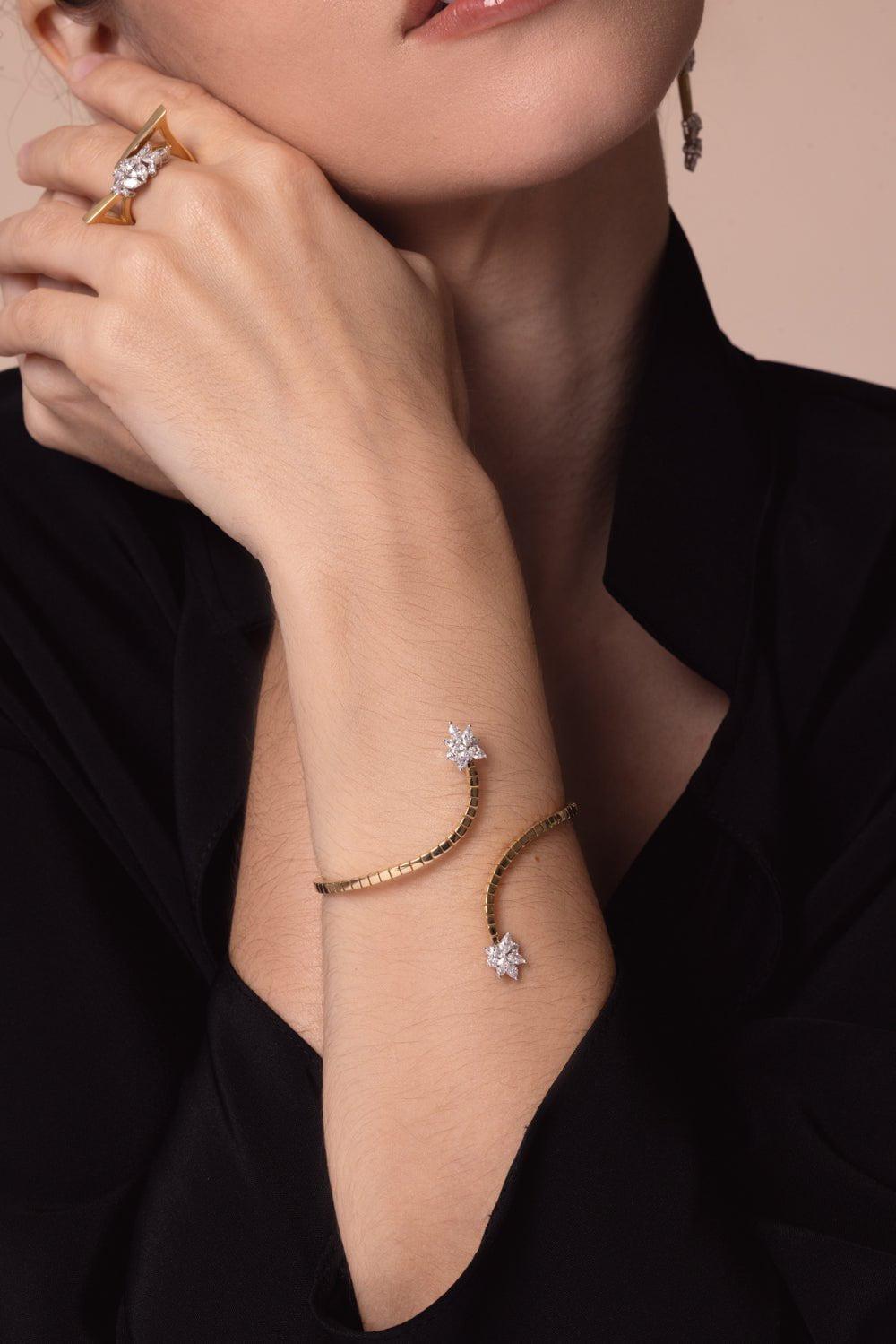 YEPREM JEWELLERY-Golden Strada Open Bangle Bracelet-YELLOW GOLD