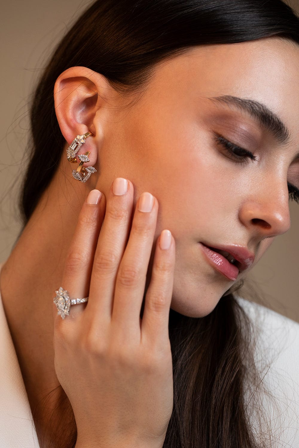 YEPREM JEWELLERY-Marquise and Round Diamond Double Row Earrings-ROSE GOLD