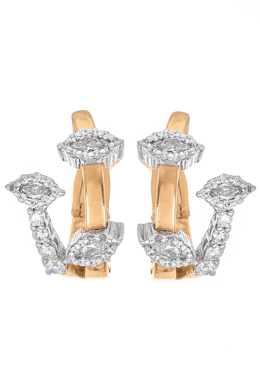 YEPREM JEWELLERY-Marquise and Round Diamond Double Row Earrings-ROSE GOLD
