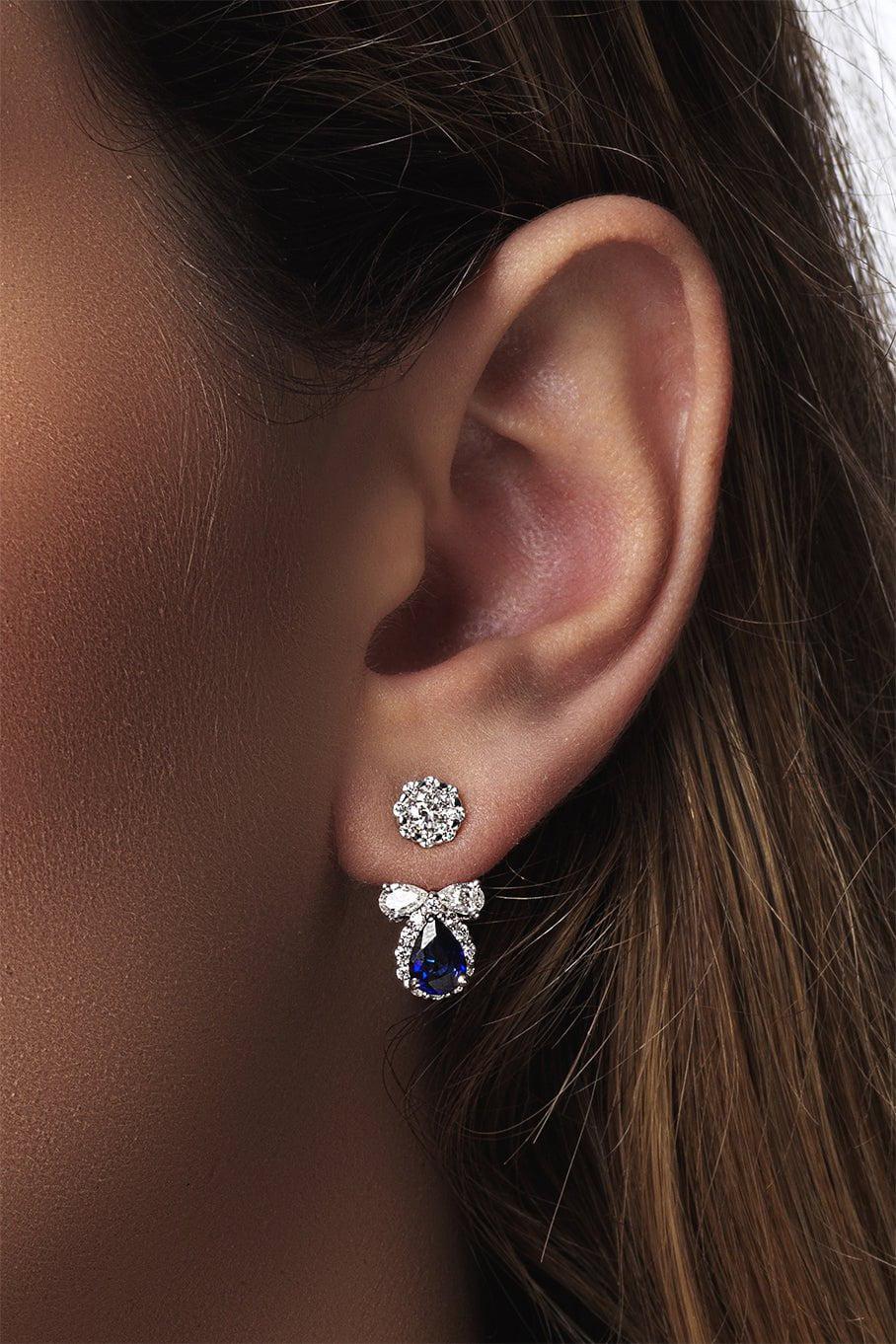 YEPREM JEWELLERY-Blue Sapphire Diamond Drop Earrings-WHITE GOLD