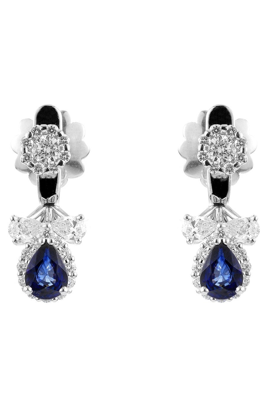 YEPREM JEWELLERY-Blue Sapphire Diamond Drop Earrings-WHITE GOLD